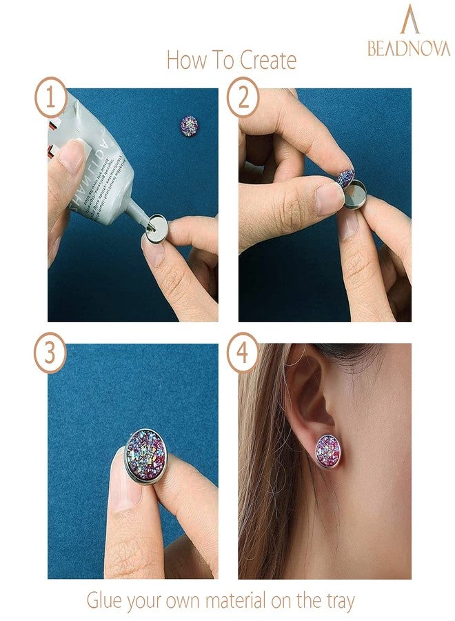 BEADNOVA Cabochon Setting Post 60pcs Blank Earring Studs 10mm Stainless Steel Cabochon Setting Ear Stud with Stainless Steel Backs for Resin DIY Earring Making (10mm, 60pcs) - Image 5